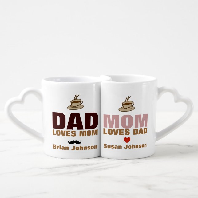dad & mom personalized name coffee mug set (Front Nesting)