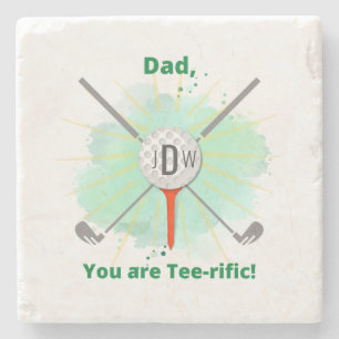 Dad Monogrammed Golf Ball & Tee Stone Coaster