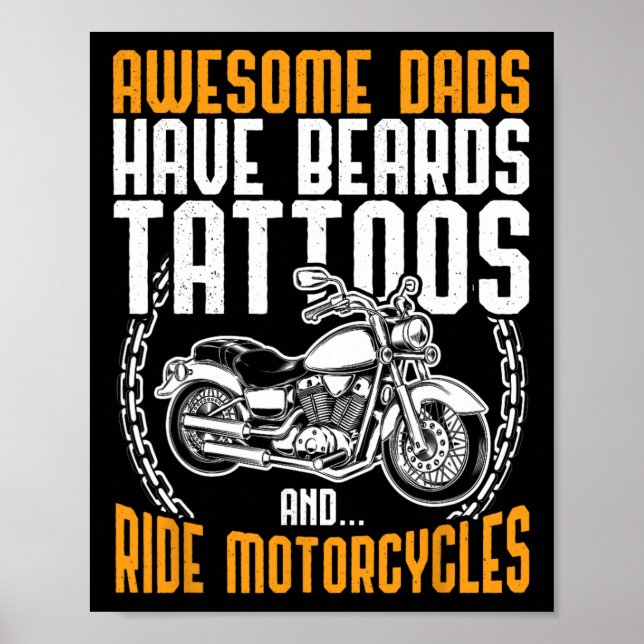 Dad Motorcycle Fathers Day Gift Funny Tattoo  Poster (Front)