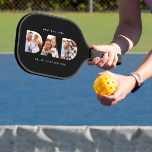 dad multi photo modern typography black pickleball paddle