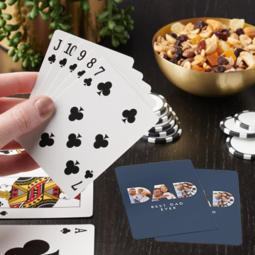 Dad multi photo modern typography child gift poker cards