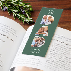Dad multi photo modern typography green gift bookmarks