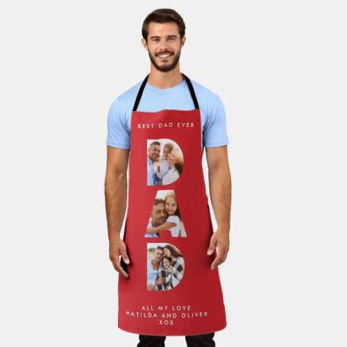 Dad multi photo modern typography red apron