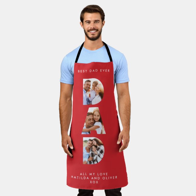 Dad multi photo modern typography red apron (Worn)