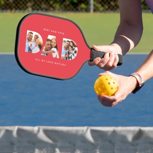 dad multi photo modern typography red pickleball paddle