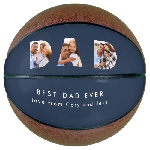 Dad multi photo typography navy blue modern  basketball