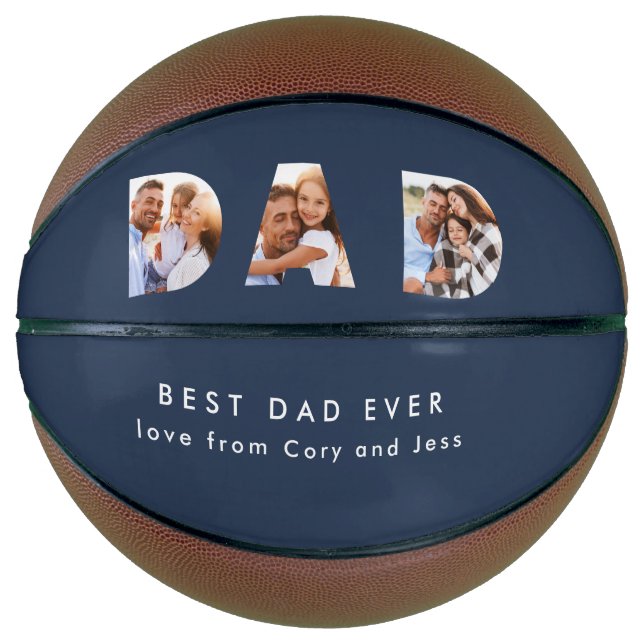 Dad multi photo typography navy blue modern  basketball (Front)