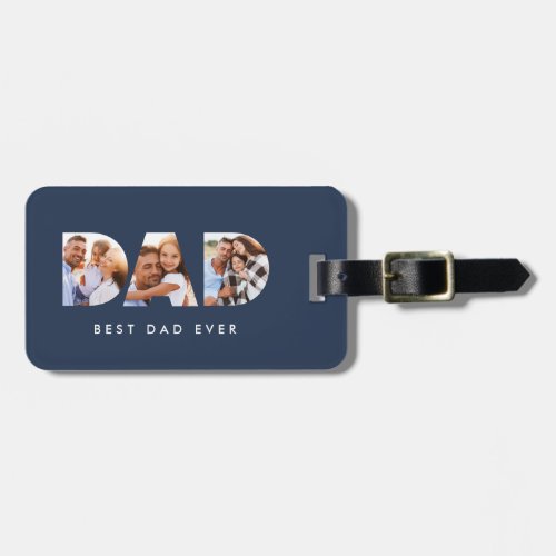 Dad multi photo typography navy blue modern luggage tag