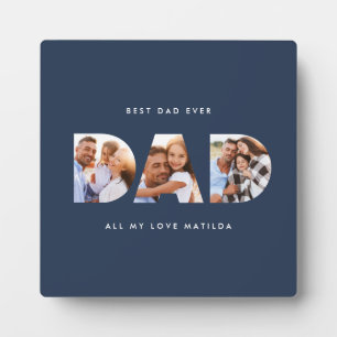Dad multi photo typography navy blue modern plaque