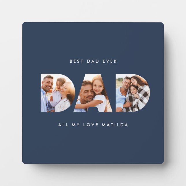 Dad multi photo typography navy blue modern  plaque (Front)