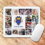 Dad My Hero 16 Photo Collage Mouse Pad<br><div class="desc">Personalized fathers day mouse mat featuring 16 family photos,  a superhero father revealing the word "DAD" under a shirt,  the words "you're my hero",  and your childrens name.</div>