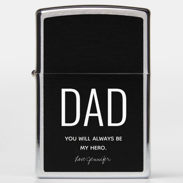Dad My Hero Fathers Day Black Personalized Zippo Lighter (Front)
