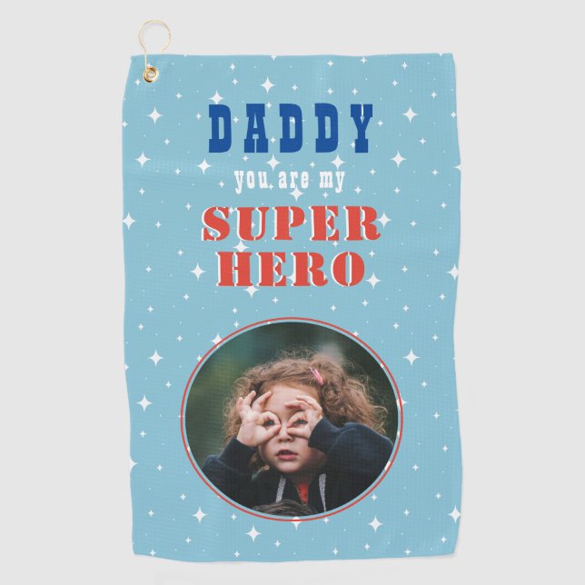 Dad my Superhero Fun Photo Fathers day Golf Towel (Front)