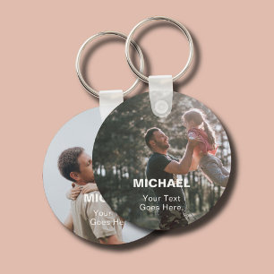 Dad Name 2 Photo Simple Keychain