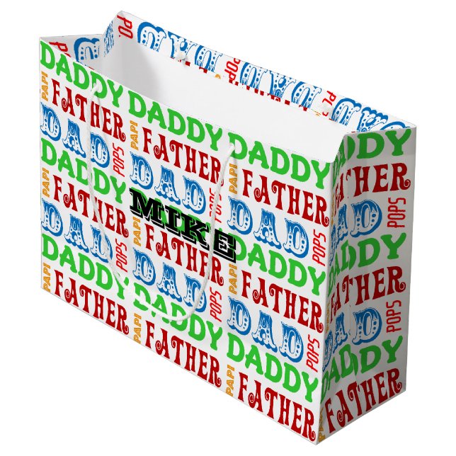 Dad Names Personalized Large Gift Bag (Front Angled)