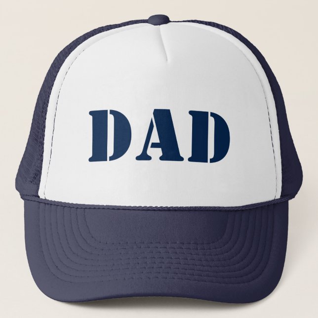 Dad navy blue & white modern typography cool trucker hat (Front)