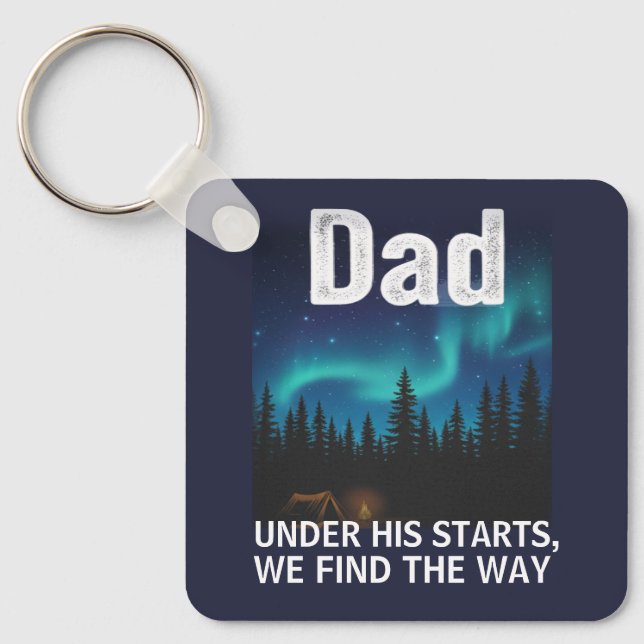 Dad Northern Lights Camping Customizable Keychain (Front)