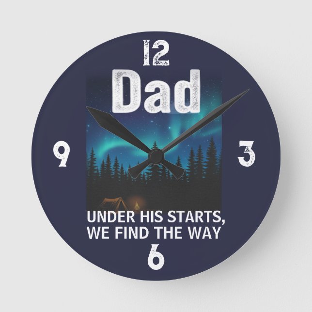 Dad Northern Lights Camping Customizable Round Clock (Front)