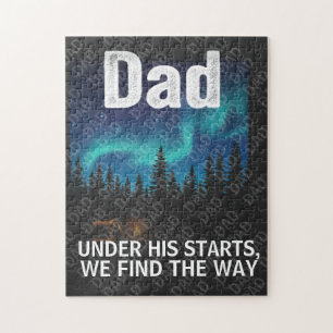 Dad Northern Lights Camping Customizable T-Shirt Jigsaw Puzzle