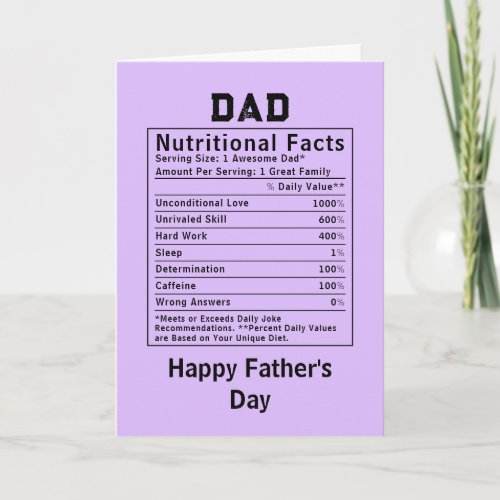 Dad Nutritional Facts fathers day gifts Card