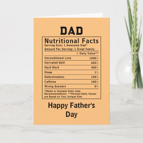 Dad Nutritional Facts fathers day gifts Card