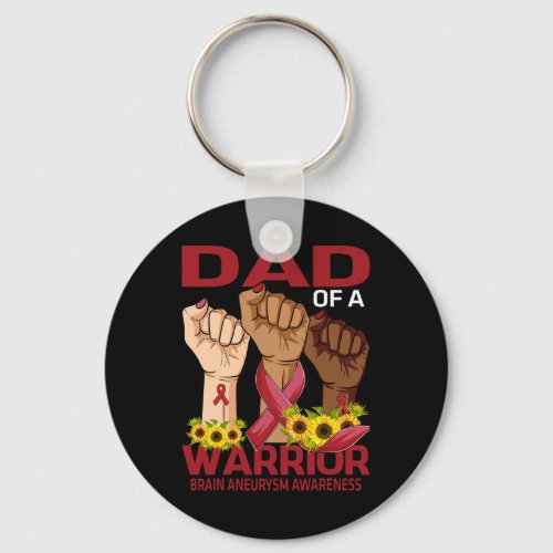 Dad Of A Warrior Brain Aneurysm Awareness Sunflowe Keychain