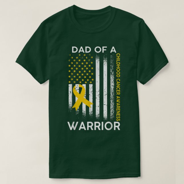 Dad Of A Warrior Childhood Cancer Awareness flag R T-Shirt (Design Front)