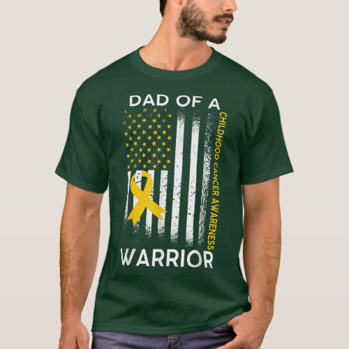 Dad Of A Warrior Childhood Cancer Awareness flag R T_Shirt