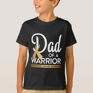Dad Of A Warrior Childhood Cancer  Gold Ribbon T-Shirt