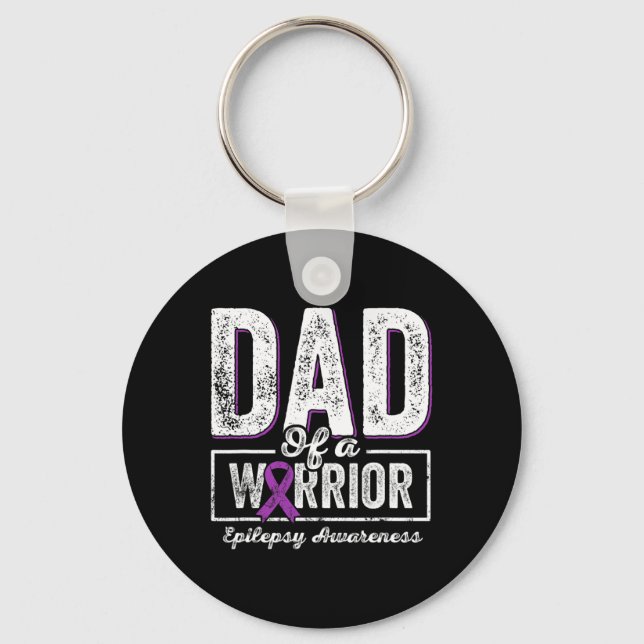Dad Of A Warrior Epilepsy Dad Purple Ribbon Suppor Keychain (Front)