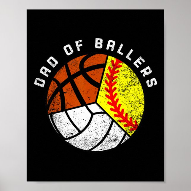Dad Of Ballers Fun Softball Volleyball Basketball  Poster (Front)