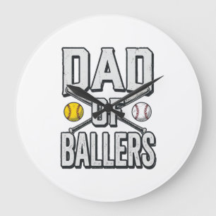Dad of Ballers Softball and Baseball Vintage Shirt Large Clock