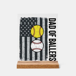 Dad of Ballers Softball Baseball Patriotic Acrylic Sign