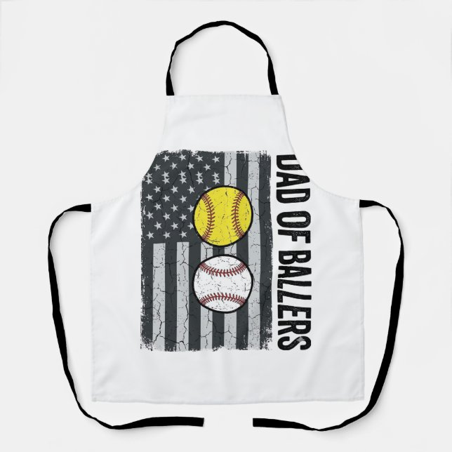 Dad of Ballers Softball Baseball Patriotic Apron (Front)