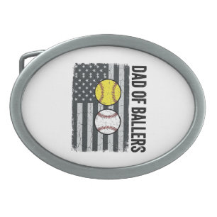 Dad of Ballers Softball Baseball Patriotic Belt Buckle