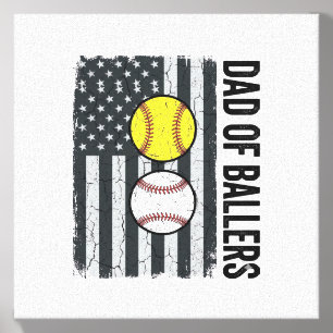 Dad of Ballers Softball Baseball Patriotic Canvas Photo Tile