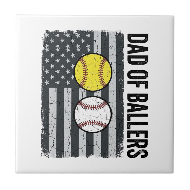 Dad of Ballers Softball Baseball Patriotic Ceramic Tile (Front)