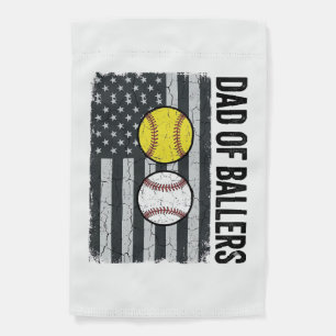 Dad of Ballers Softball Baseball Patriotic Garden Flag