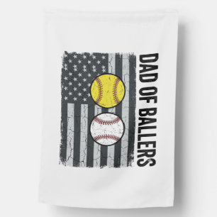 Dad of Ballers Softball Baseball Patriotic House Flag