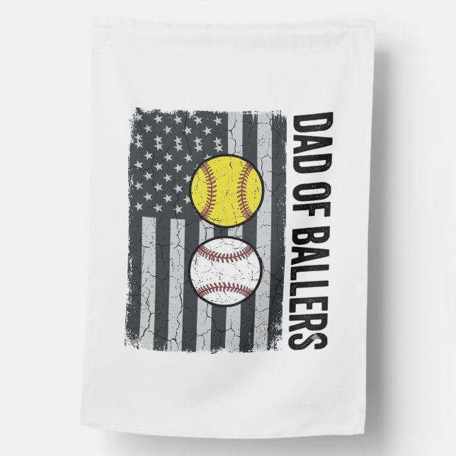 Dad of Ballers Softball Baseball Patriotic House Flag (Front)