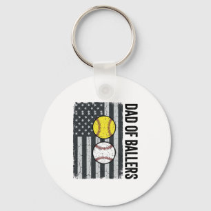 Dad of Ballers Softball Baseball Patriotic Keychain