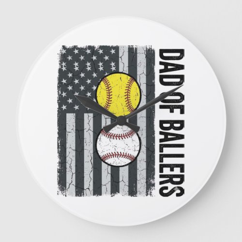 Dad of Ballers Softball Baseball Patriotic Large Clock