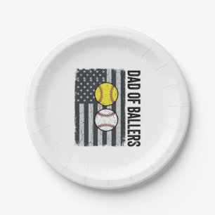 Dad of Ballers Softball Baseball Patriotic Paper Plates