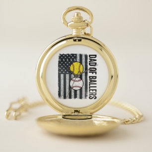 Dad of Ballers Softball Baseball Patriotic Pocket Watch
