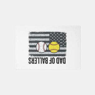 Dad of Ballers Softball Baseball Patriotic Rug