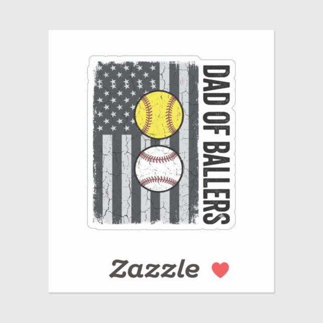 Dad of Ballers Softball Baseball Patriotic Sticker (Sheet)