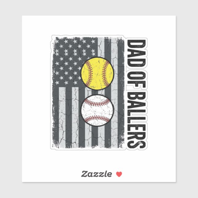 Dad of Ballers Softball Baseball Patriotic Sticker (Sheet)