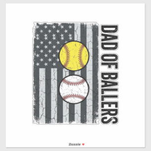 Dad of Ballers Softball Baseball Patriotic Sticker