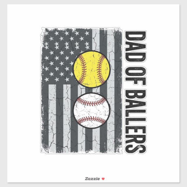 Dad of Ballers Softball Baseball Patriotic Sticker (Sheet)