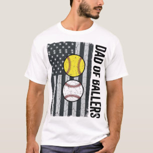Dad of Ballers Softball Baseball Patriotic T-Shirt